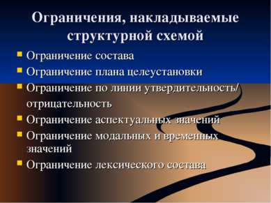 Ограничения, накладываемые структурной схемой Ограничение состава Ограничение...