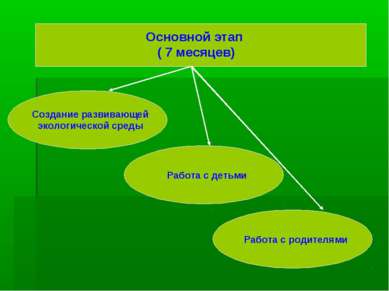 Основной этап ( 7 месяцев) Создание развивающей экологической среды Работа с ...
