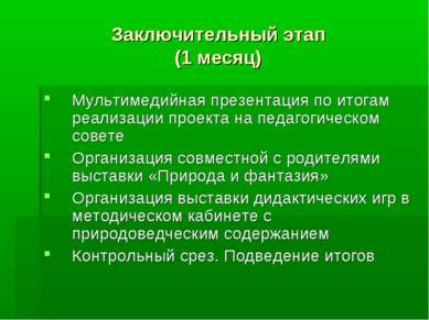 Заключительный этап (1 месяц) Мультимедийная презентация по итогам реализации...