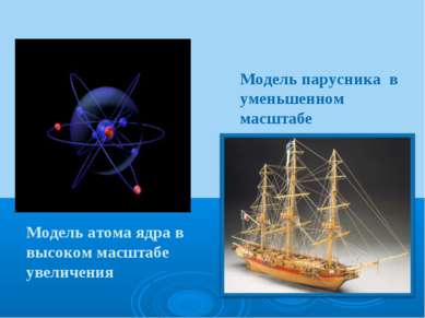 Модель парусника в уменьшенном масштабе Модель атома ядра в высоком масштабе ...