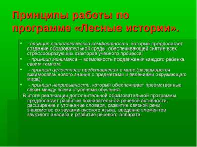 Принципы работы по программе «Лесные истории». - принцип психологической комф...