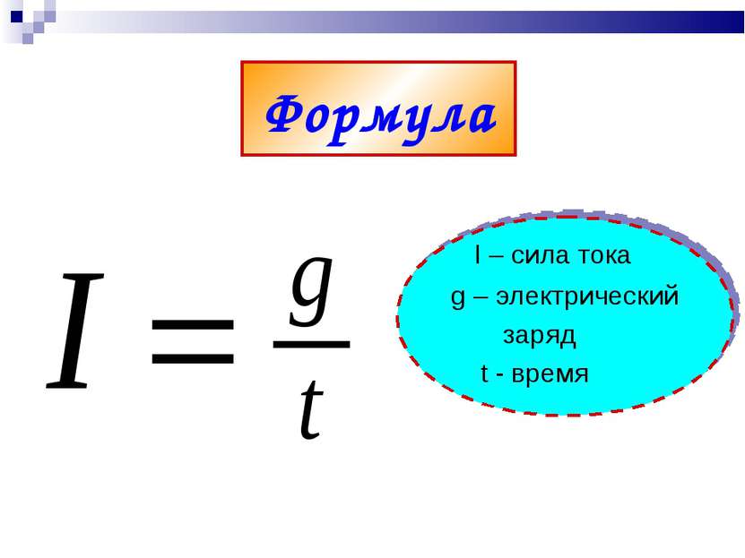 Формула I – сила тока g – электрический заряд t - время
