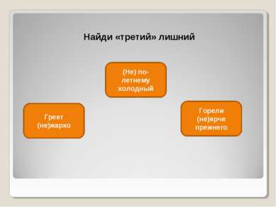 Найди «третий» лишний Греет (не)жарко (Не) по-летнему холодный Горели (не)ярч...