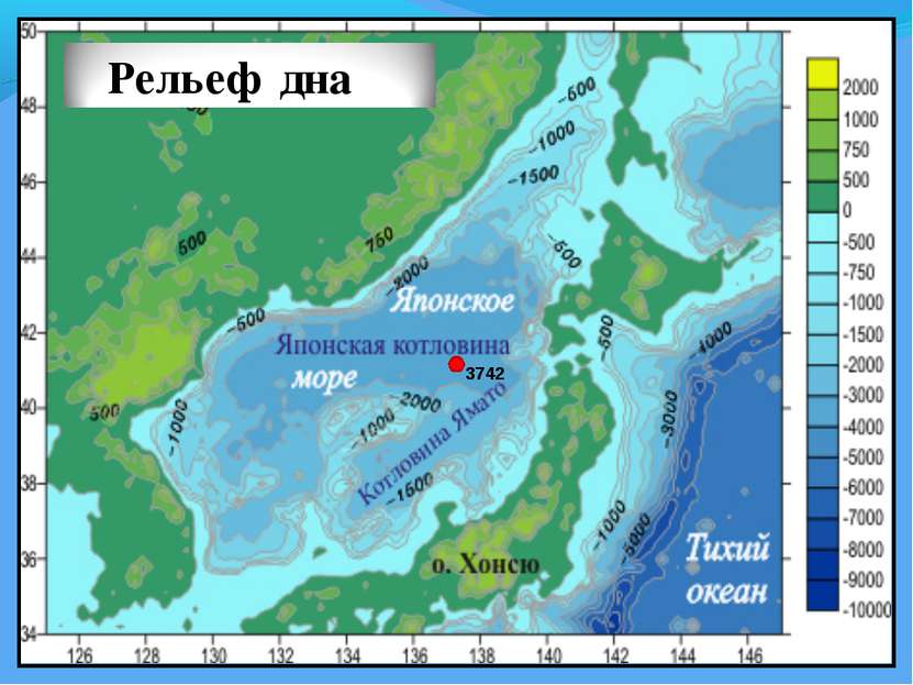 Температура воды охотское. Японское море глубины рельеф дна. Карта рельефа японского моря. Распределение глубин японского моря. Карта глубин японского моря.