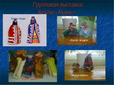 Групповая выставка Куклы «Акань» «Кукла - ягодка» Куклы -люди «Кукла-шишка» «...