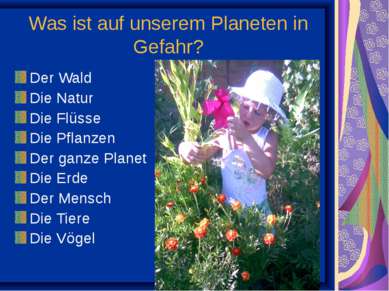 Was ist auf unserem Planeten in Gefahr? Der Wald Die Natur Die Flüsse Die Pfl...