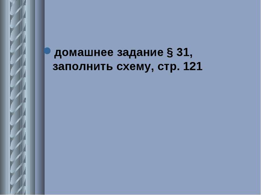 домашнее задание § 31, заполнить схему, стр. 121