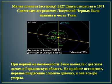 Малая планета (астероид) 2127 Tanya открытая в 1971 Советским астрономом Людм...