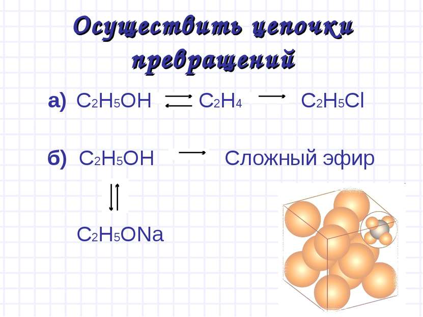 б) C2H5OH Сложный эфир C2H5ONa Осуществить цепочки превращений а) C2H5OH C2H4...