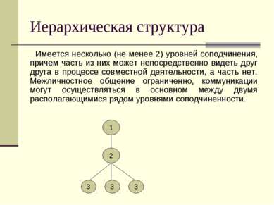 Иерархическая структура Имеется несколько (не менее 2) уровней соподчинения, ...