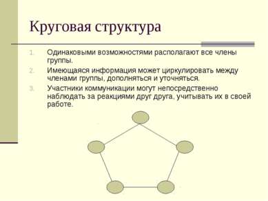 Круговая структура Одинаковыми возможностями располагают все члены группы. Им...