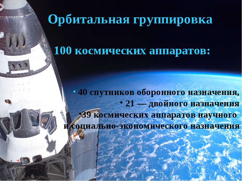 Орбитальная группировка 100 космических аппаратов: 40 спутников оборонного на...
