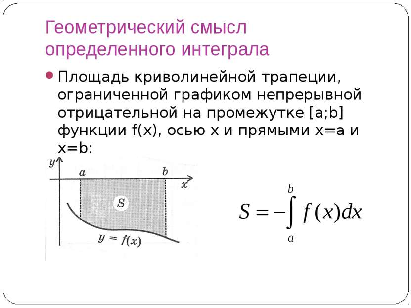 Геометрический смысл определенного интеграла Площадь криволинейной трапеции, ...
