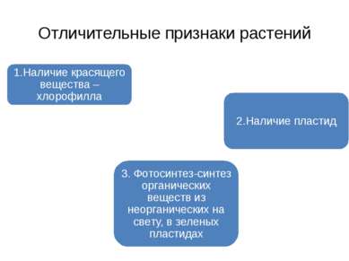 Отличительные признаки растений 1.Наличие красящего вещества – хлорофилла 2.Н...