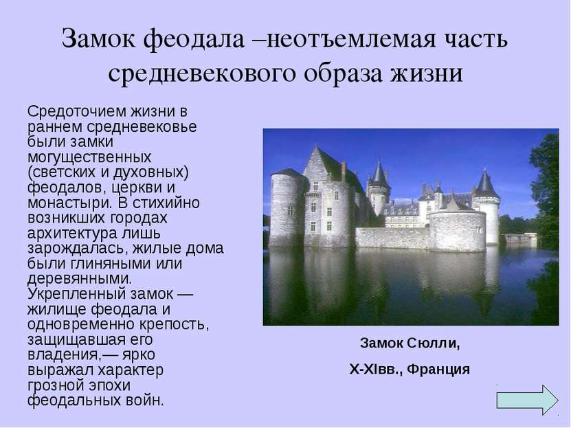 Замок феодала –неотъемлемая часть средневекового образа жизни Средоточием жиз...