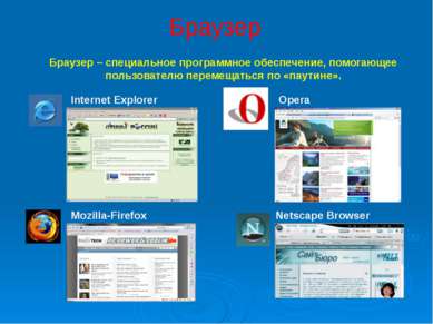 Браузер Internet Explorer Opera Mozilla-Firefox Netscape Browser Браузер – сп...