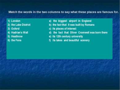 Match the words in the two columns to say what these places are famous for. 1...