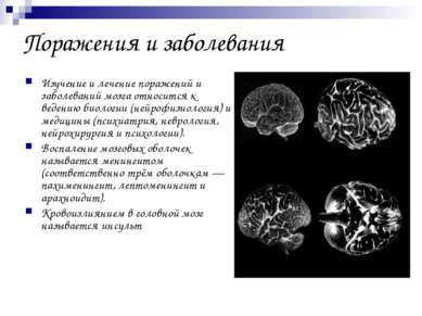 Поражения и заболевания Изучение и лечение поражений и заболеваний мозга отно...