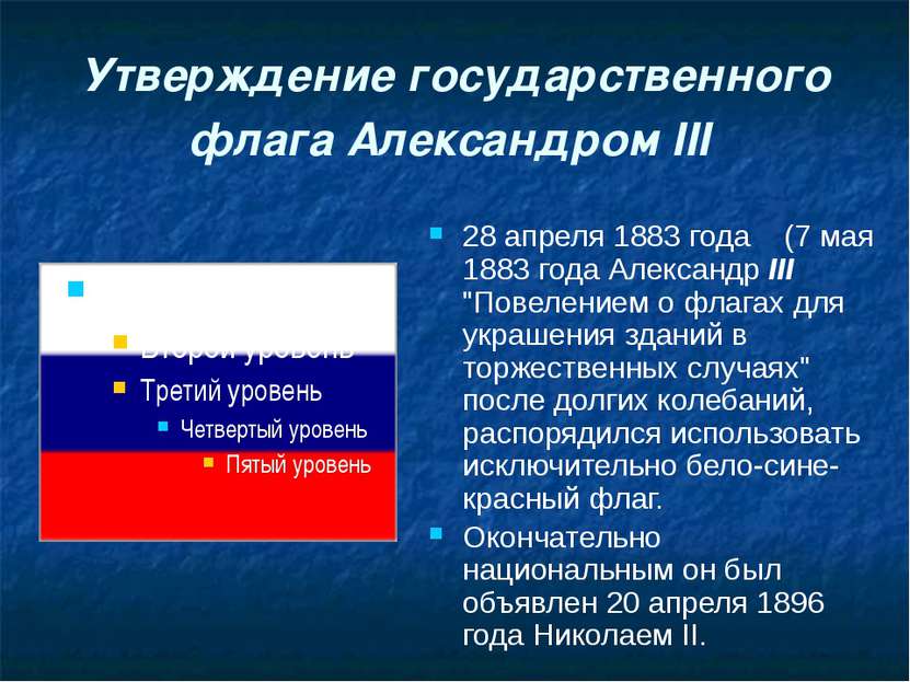 Утверждение государственного флага Александром III 28 апреля 1883 года (7 мая...