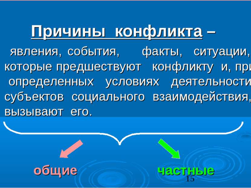 Причины конфликта – явления, события, факты, ситуации, которые предшествуют к...