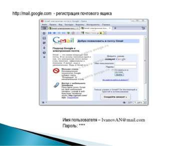 http://mail.google.com - регистрация почтового ящика Имя пользователя – Ivano...