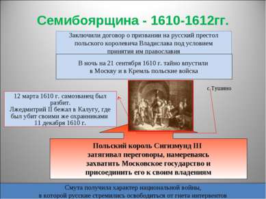 Семибоярщина - 1610-1612гг. Заключили договор о призвании на русский престол ...