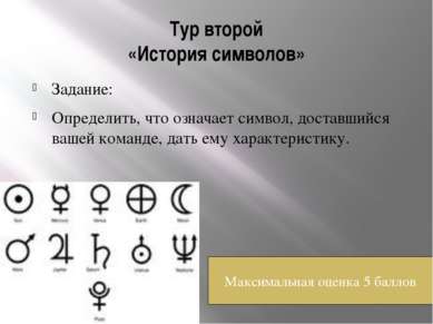 Тур второй «История символов» Задание: Определить, что означает символ, доста...