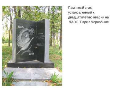 Памятный знак, установленный к двадцатилетию аварии на ЧАЭС. Парк в Чернобыле. я