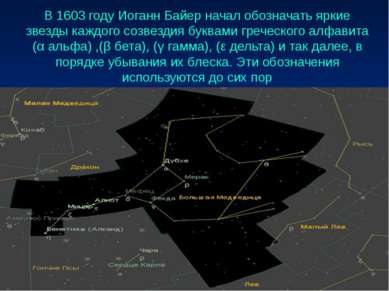 В 1603 году Иоганн Байер начал обозначать яркие звезды каждого созвездия букв...