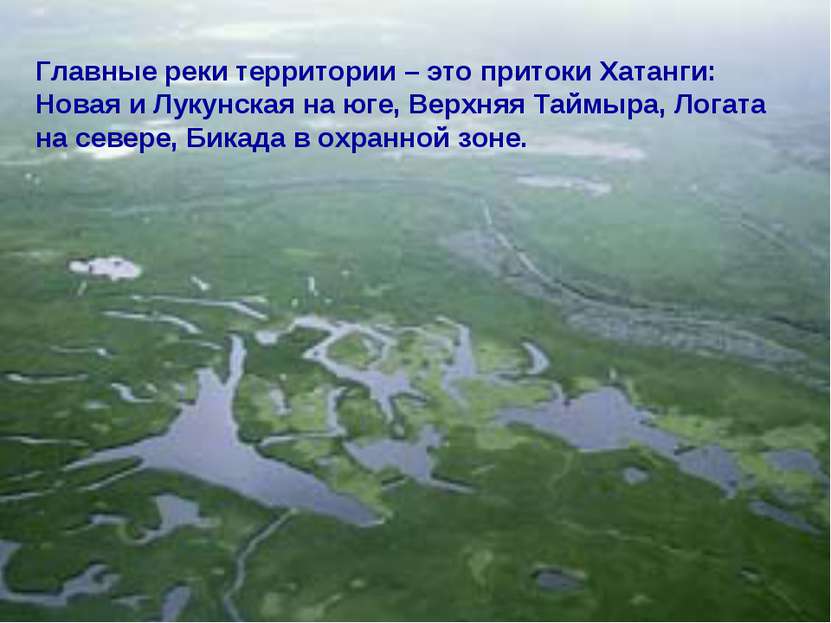 Главные реки территории – это притоки Хатанги: Новая и Лукунская на юге, Верх...