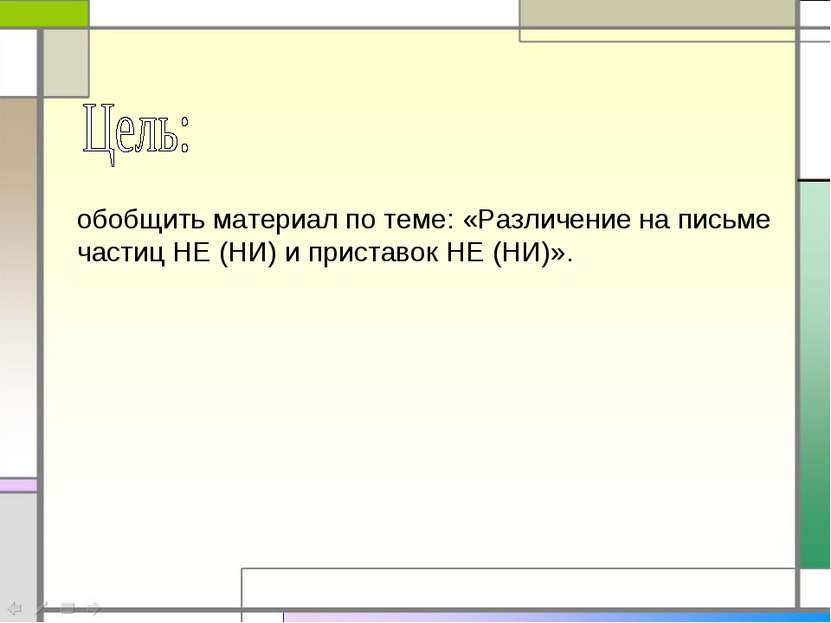 обобщить материал по теме: «Различение на письме частиц НЕ (НИ) и приставок Н...