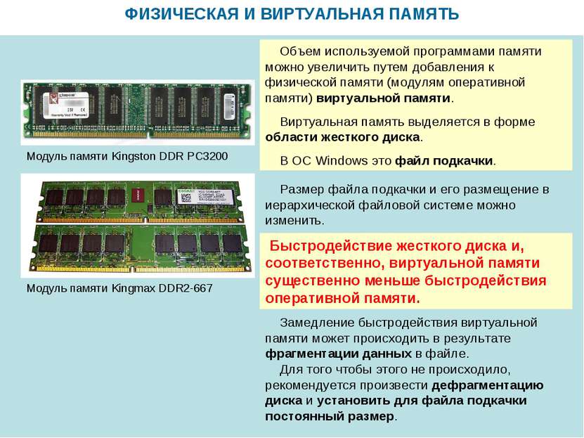 ФИЗИЧЕСКАЯ И ВИРТУАЛЬНАЯ ПАМЯТЬ Модуль памяти Kingmax DDR2-667 Модуль памяти ...