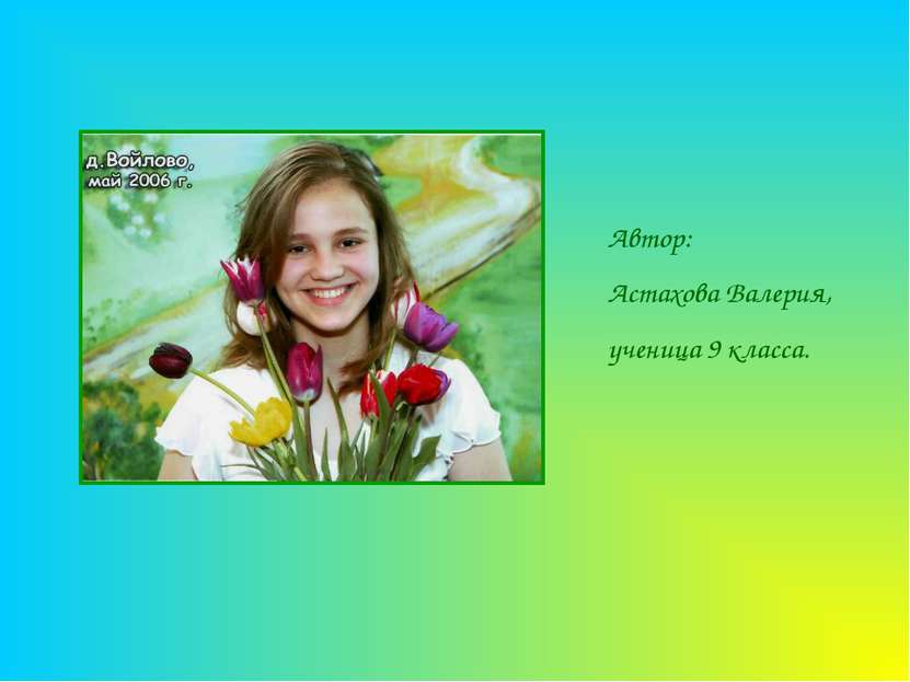 Автор: Астахова Валерия, ученица 9 класса.
