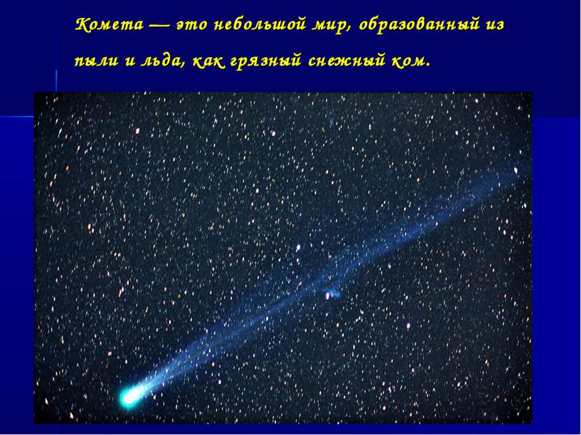 Комета — это небольшой мир, образованный из пыли и льда, как грязный снежный ...