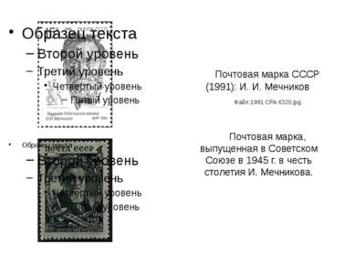 Почтовая марка СССР (1991): И. И. Мечников Файл:1991 CPA 6320.jpg Почтовая ма...