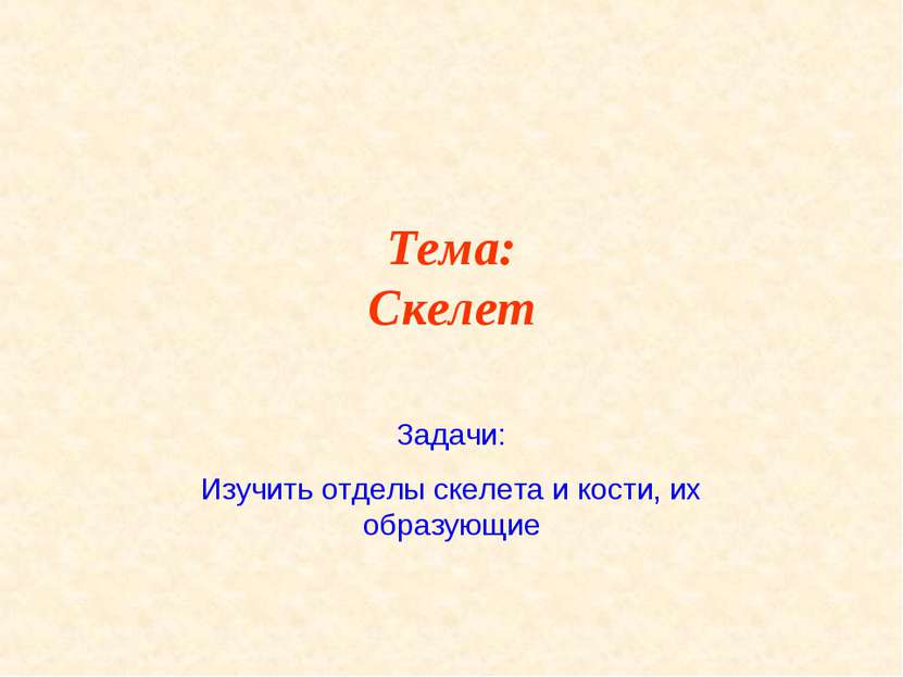 Тема: Скелет Задачи: Изучить отделы скелета и кости, их образующие