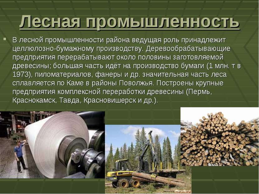 Лесная промышленность В лесной промышленности района ведущая роль принадлежит...