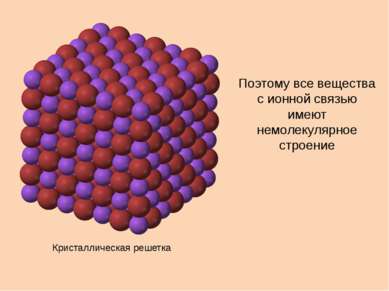 Поэтому все вещества с ионной связью имеют немолекулярное строение Кристаллич...