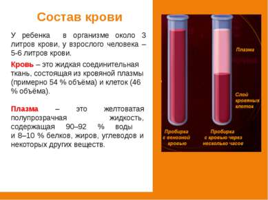 Состав крови У ребенка в организме около 3 литров крови, у взрослого человека...