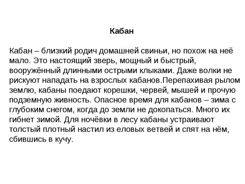 Кабан Кабан – близкий родич домашней свиньи, но похож на неё мало. Это настоя...