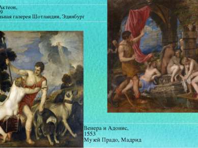 Венера и Адонис, 1553 Музей Прадо, Мадрид Диана и Актеон, 1556-1559 Националь...