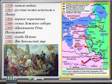 1558- начало войны 1563- русские полки вступили в Литву 1564- первые поражени...