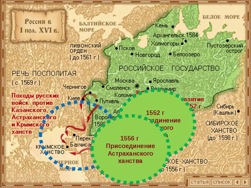 1552 г Присоединение Казанского ханства 1556 г Присоединение Астраханского ха...