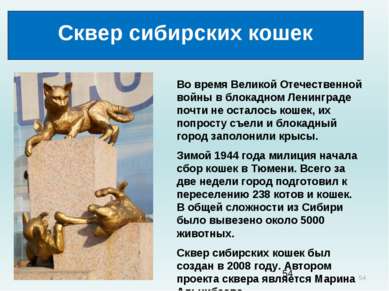 * Сквер сибирских кошек Во время Великой Отечественной войны в блокадном Лени...