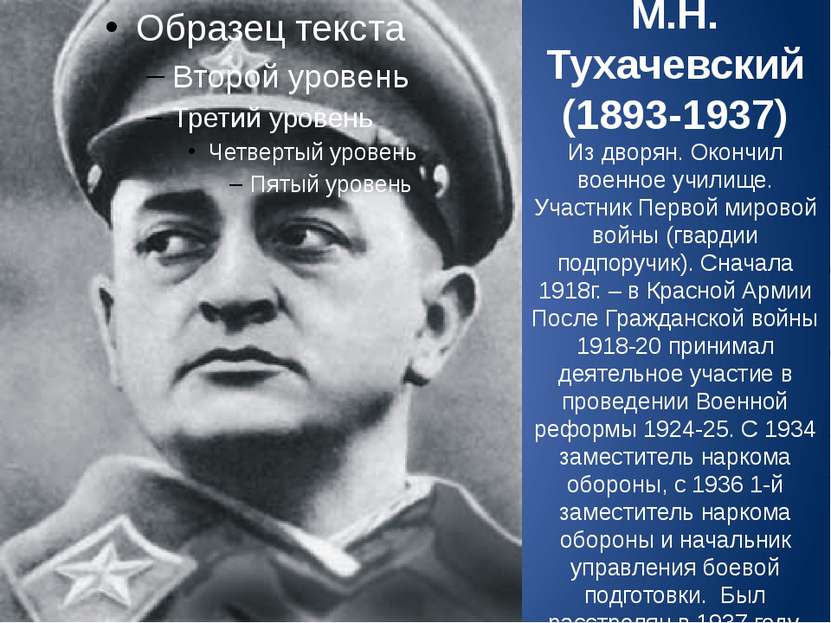 М.Н. Тухачевский (1893-1937) Из дворян. Окончил военное училище. Участник Пер...