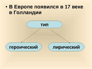 В Европе появился в 17 веке в Голландии тип героический лирический