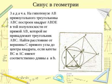 Синус в геометрии З а д а ч а. На гипотенузе АВ прямоугольного треугольника А...