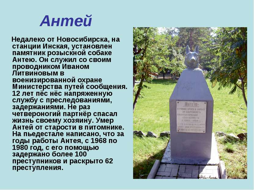 Антей Недалеко от Новосибирска, на станции Инская, установлен памятник розыск...