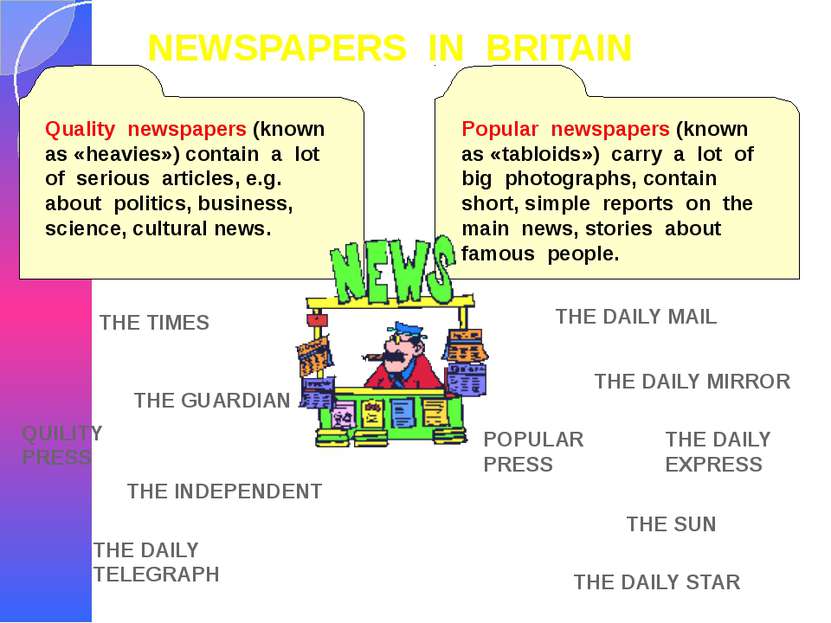 NEWSPAPERS IN BRITAIN QUILITY PRESS THE TIMES THE INDEPENDENT THE GUARDIAN TH...