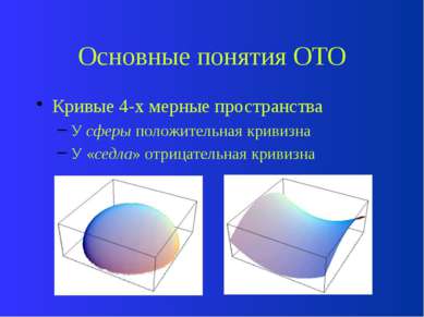 Основные понятия ОТО Кривые 4-х мерные пространства У сферы положительная кри...
